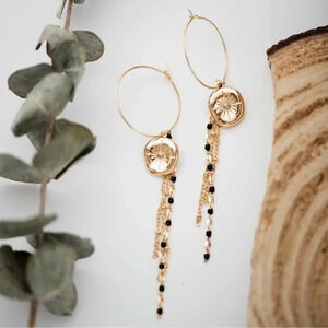 Medallion Hoop Earrings Gold Star Dangle Boho